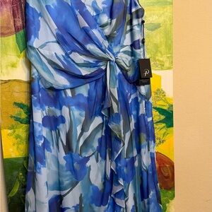 Adrianna Papell Blue Floral Midi Dress